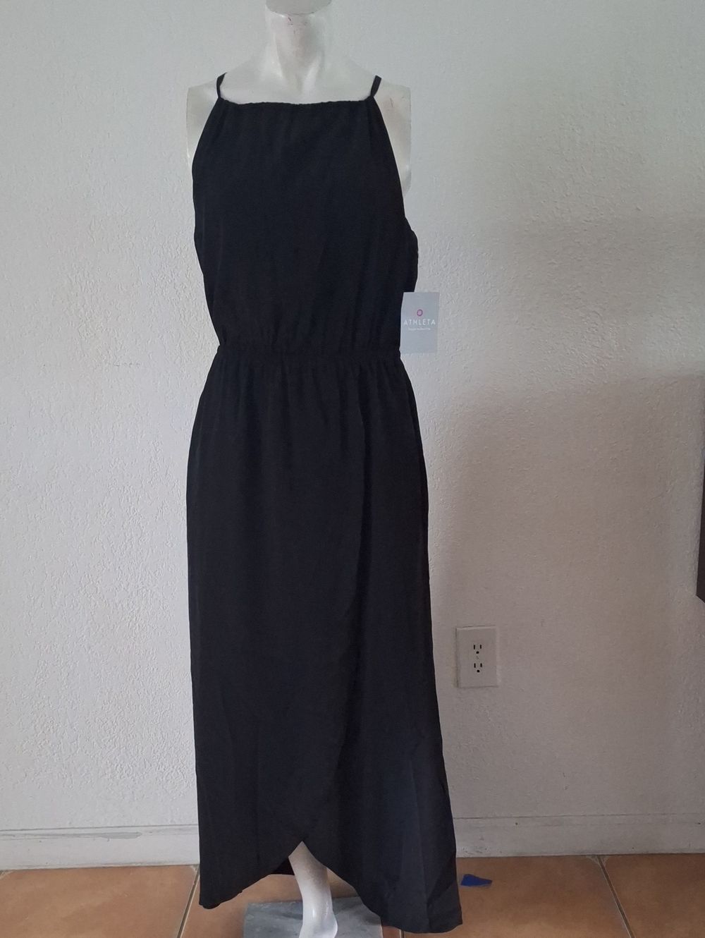 Sporty Athleta Black Maxi Dress with Spaghetti Straps Sz S NWT
